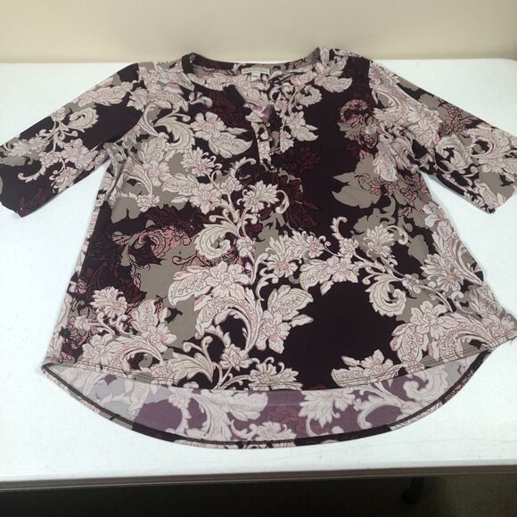 Fairy Grunge Floral AOP Top Blouse Women Burgundy 2XL Frayed Sleeves Boho Grunge - Picture 13 of 13